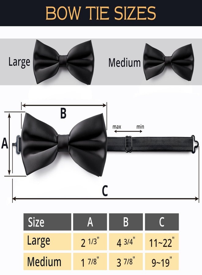 Adam Young Men's Black Bow Tie Pre-Tied Style Formal Satin Classic Bowtie for Tuxedo Faux Silk (Large, Black) - Image 4
